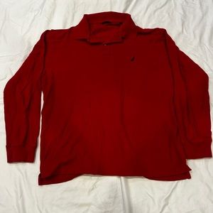Nautica Red Long Sleeve Polo